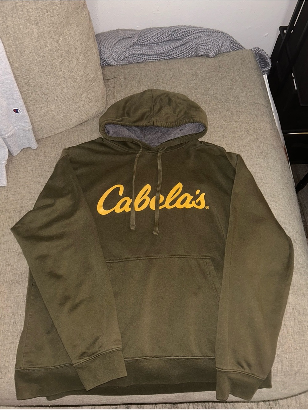 Cabela's Olive Green Logo Pullover Hoodie with Gold Script